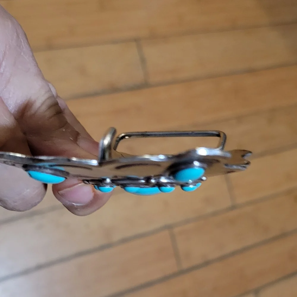 Midwestern Turquoise and Silver Metal Belt Buckle